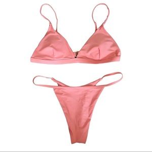 NWOT Dolls Kill JUST PEACHY Thong Bikini Set 2 Piece Swimsuit Peach Pink Rave L